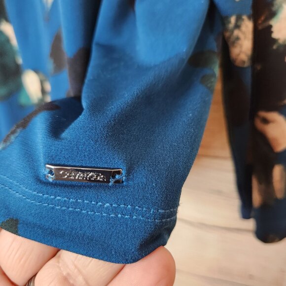 Calvin Klein Long Sleeve Tunic Blouse Blue Floral One Button Back Womens Size 2X - Picture 5 of 16